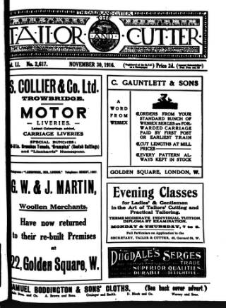 cover page of Tailor & Cutter published on November 30, 1916
