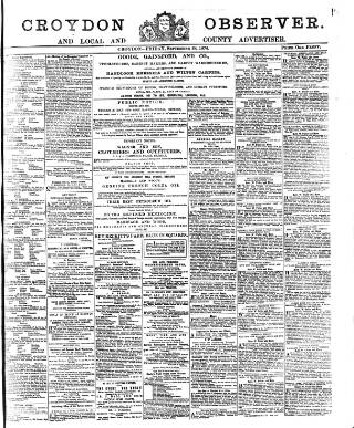 cover page of Croydon Observer published on September 18, 1874