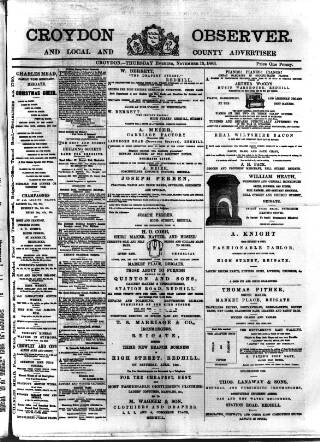 cover page of Croydon Observer published on November 15, 1883