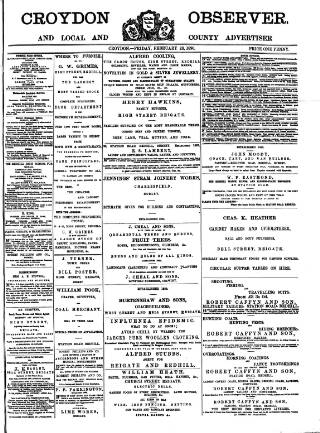 cover page of Croydon Observer published on February 28, 1890