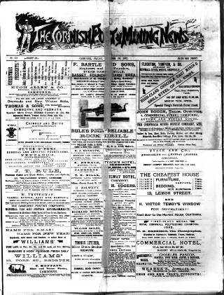 cover page of Cornish Post and Mining News published on December 30, 1892