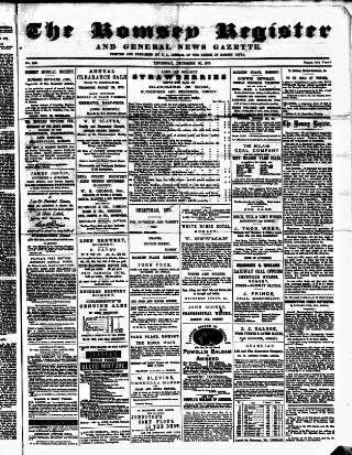 cover page of Romsey Register and General News Gazette published on December 30, 1875