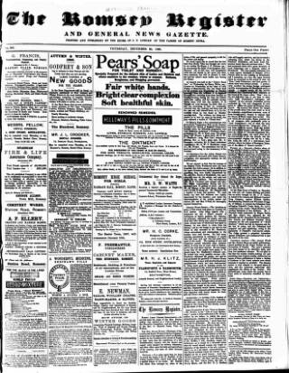 cover page of Romsey Register and General News Gazette published on December 30, 1886