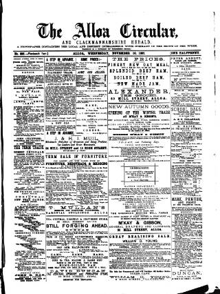 cover page of Alloa Circular published on November 30, 1887