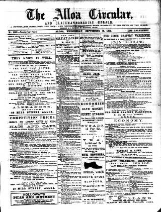 cover page of Alloa Circular published on September 18, 1889