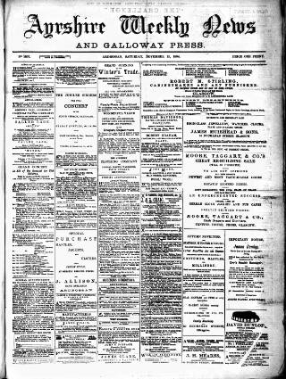 cover page of Ayrshire Weekly News and Galloway Press published on November 15, 1884