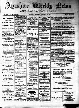 cover page of Ayrshire Weekly News and Galloway Press published on February 28, 1885
