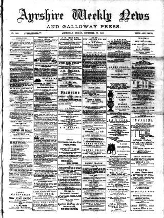 cover page of Ayrshire Weekly News and Galloway Press published on December 30, 1887