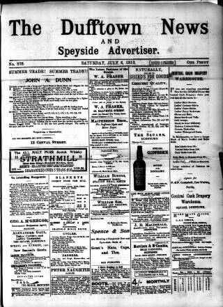 cover page of Dufftown News and Speyside Advertiser published on July 6, 1912