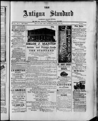 cover page of Antigua Standard published on February 28, 1891