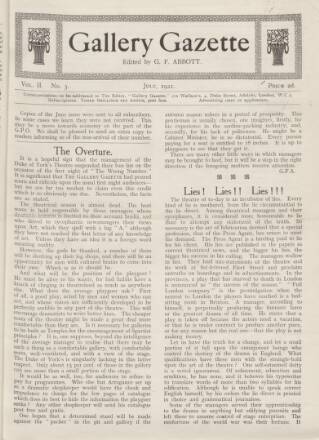 cover page of Gallery Gazette published on July 1, 1921