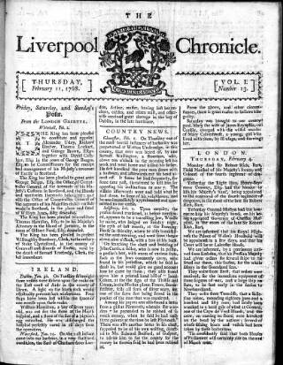 cover page of Liverpool Chronicle 1767 published on February 11, 1768