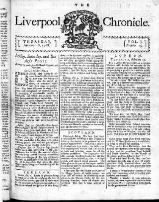 cover page of Liverpool Chronicle 1767 published on February 18, 1768