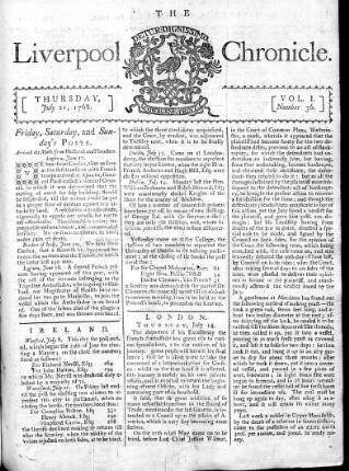 cover page of Liverpool Chronicle 1767 published on July 21, 1768