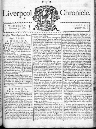 cover page of Liverpool Chronicle 1767 published on November 3, 1768