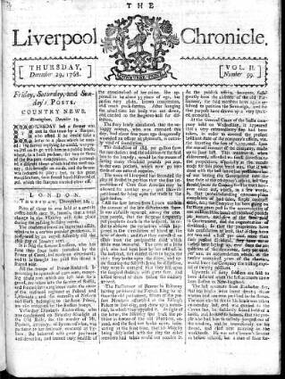 cover page of Liverpool Chronicle 1767 published on December 29, 1768