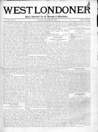 cover page of West Londoner published on December 30, 1871