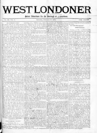 cover page of West Londoner published on February 17, 1872