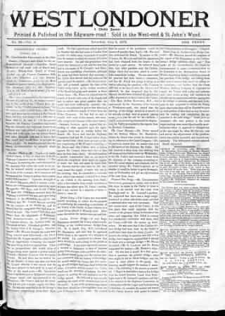 cover page of West Londoner published on July 6, 1872