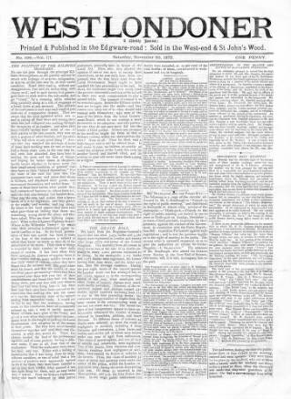 cover page of West Londoner published on November 30, 1872
