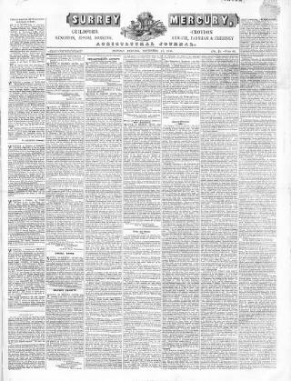 cover page of Surrey Mercury published on November 23, 1846