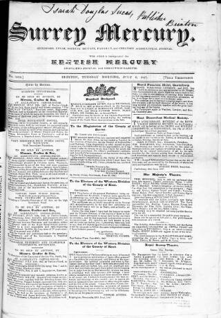 cover page of Surrey Mercury published on July 6, 1847