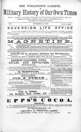 cover page of Wellington Gazette and Military Chronicle published on November 15, 1873