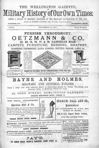 cover page of Wellington Gazette and Military Chronicle published on November 15, 1877