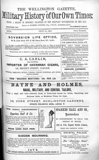 cover page of Wellington Gazette and Military Chronicle published on July 15, 1878