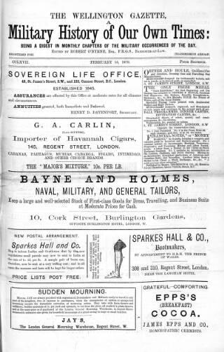 cover page of Wellington Gazette and Military Chronicle published on February 15, 1879