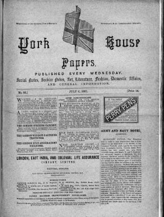 cover page of York House Papers published on July 6, 1881