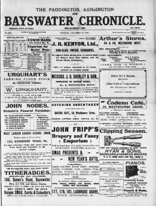cover page of Bayswater Chronicle published on December 30, 1905