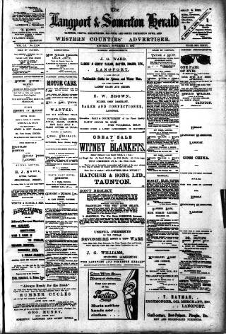 cover page of Langport & Somerton Herald published on November 30, 1907