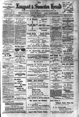 cover page of Langport & Somerton Herald published on September 18, 1909