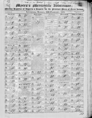 cover page of Liverpool Mercantile Gazette and Myers's Weekly Advertiser published on February 28, 1825