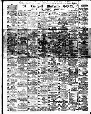 cover page of Liverpool Mercantile Gazette and Myers's Weekly Advertiser published on May 29, 1854