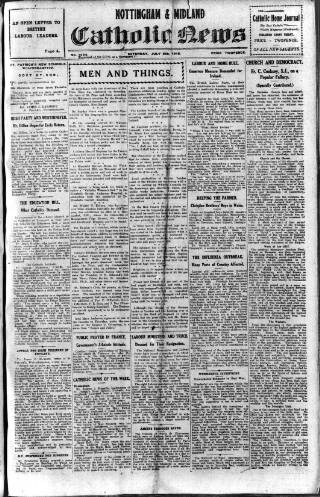 cover page of Nottingham and Midland Catholic News published on July 6, 1918