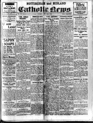 cover page of Nottingham and Midland Catholic News published on May 29, 1920