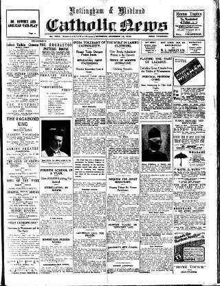 cover page of Nottingham and Midland Catholic News published on November 15, 1930