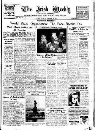 cover page of Irish Weekly and Ulster Examiner published on December 30, 1944
