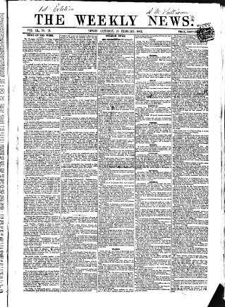 cover page of Dublin Weekly News published on February 28, 1863