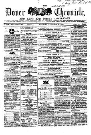 cover page of Dover Chronicle published on February 28, 1863