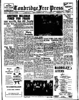 cover page of Tonbridge Free Press published on November 15, 1957