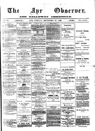 cover page of Ayr Observer published on September 18, 1883