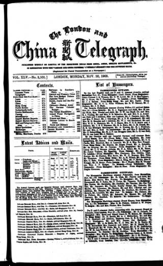 cover page of London and China Telegraph published on November 30, 1903
