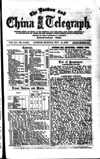 cover page of London and China Telegraph published on November 15, 1909