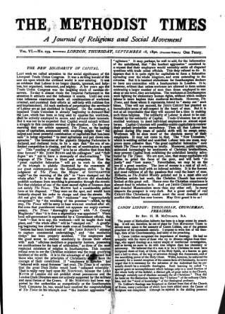 cover page of Methodist Times published on September 18, 1890