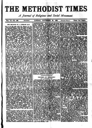 cover page of Methodist Times published on November 30, 1893