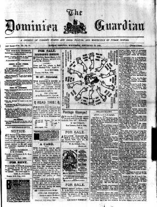 cover page of Dominica Guardian published on September 18, 1895