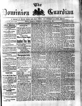 cover page of Dominica Guardian published on February 28, 1900